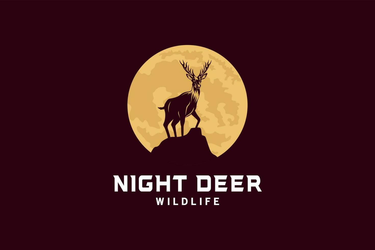 selvaggio cervo logo design con Vintage ▾ notte Luna sfondo vettore
