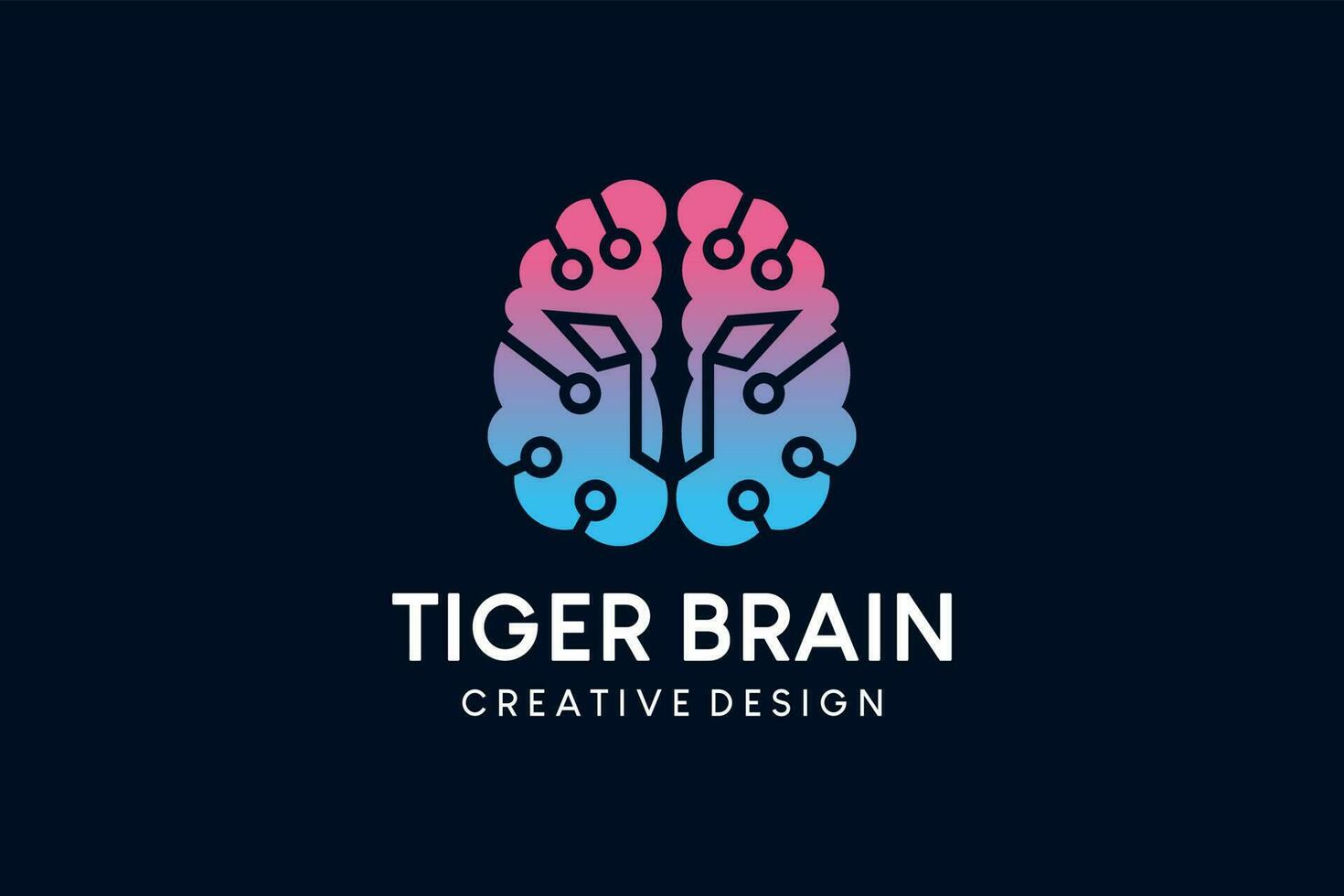 digitale tecnologia cervello logo design con tigre testa concetto vettore