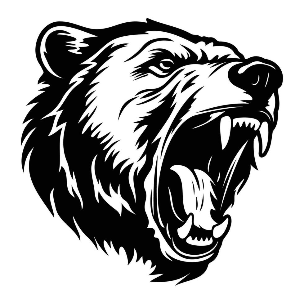 feroce orso, arrabbiato orso viso lato, orso portafortuna logo, orso nero e bianca animale simbolo design. vettore