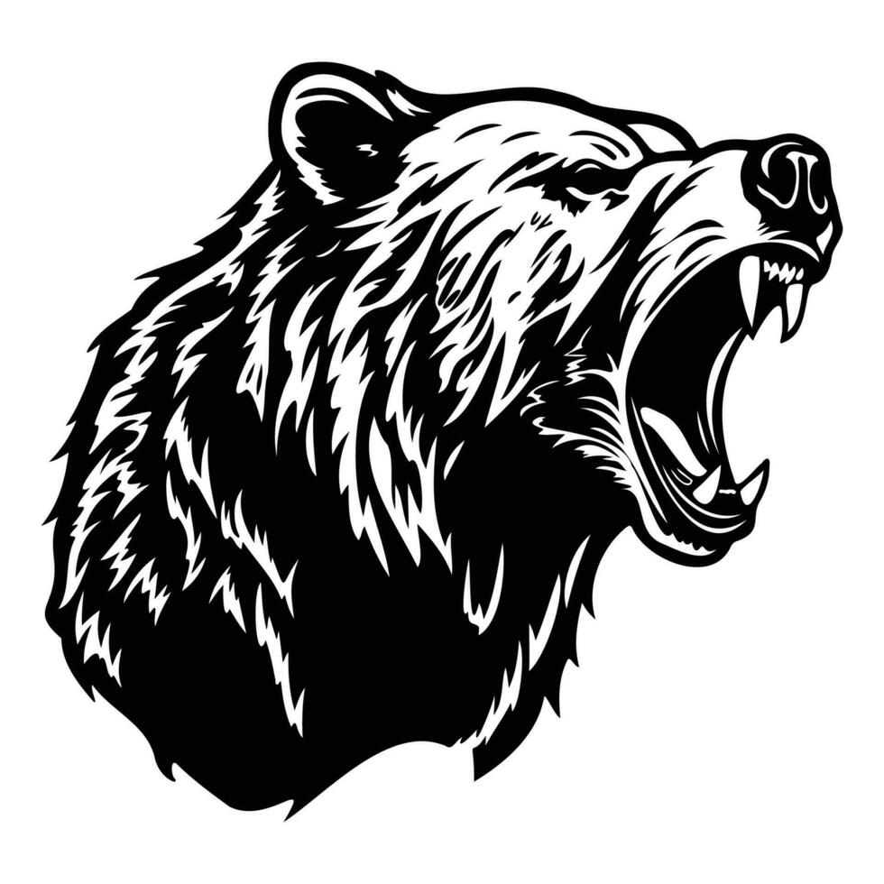 feroce orso, arrabbiato orso viso lato, orso portafortuna logo, orso nero e bianca animale simbolo design. vettore