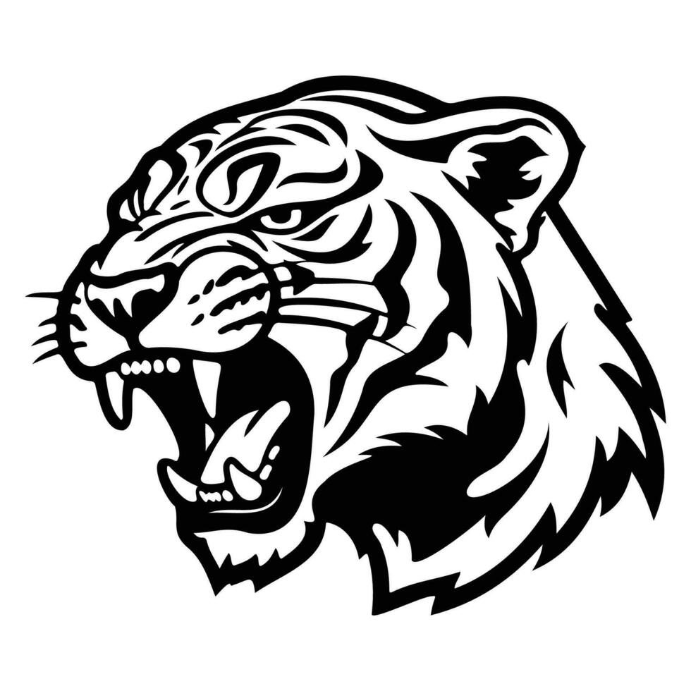 feroce tigre, arrabbiato tigre viso lato, tigre portafortuna logo, tigre nero e bianca animale simbolo design. vettore