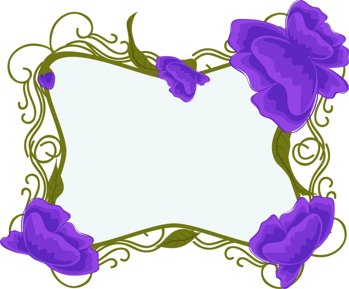 viola e verde ornamentale floreale telaio. vettore