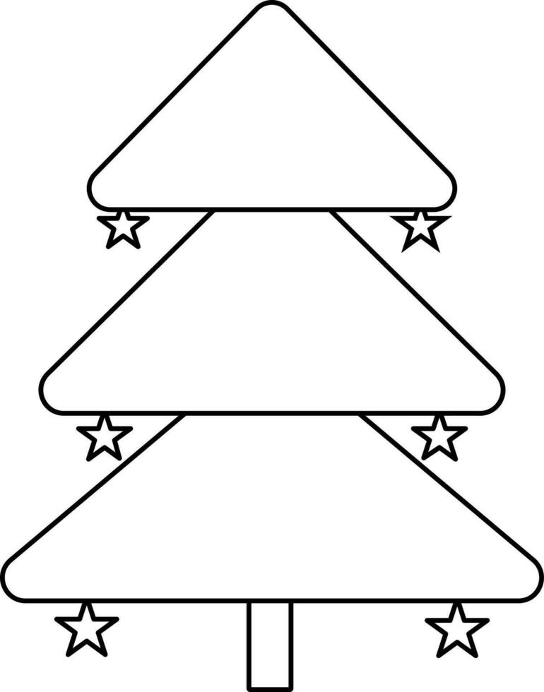 nero linea arte stelle decorato Natale albero. vettore