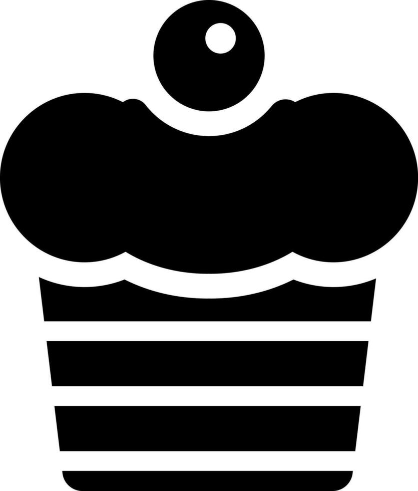 nero e bianca ciliegia Cupcake icona nel piatto stile. vettore