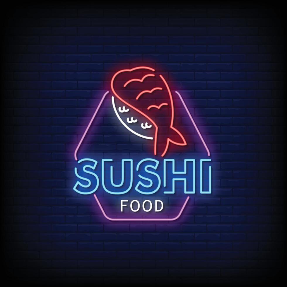 sushi cibo insegne al neon stile testo vettoriale