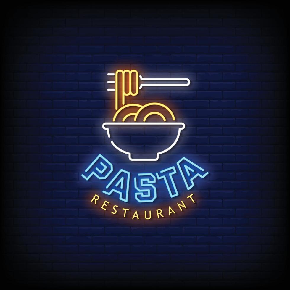 vettore del testo di stile delle insegne al neon del ristorante della pasta