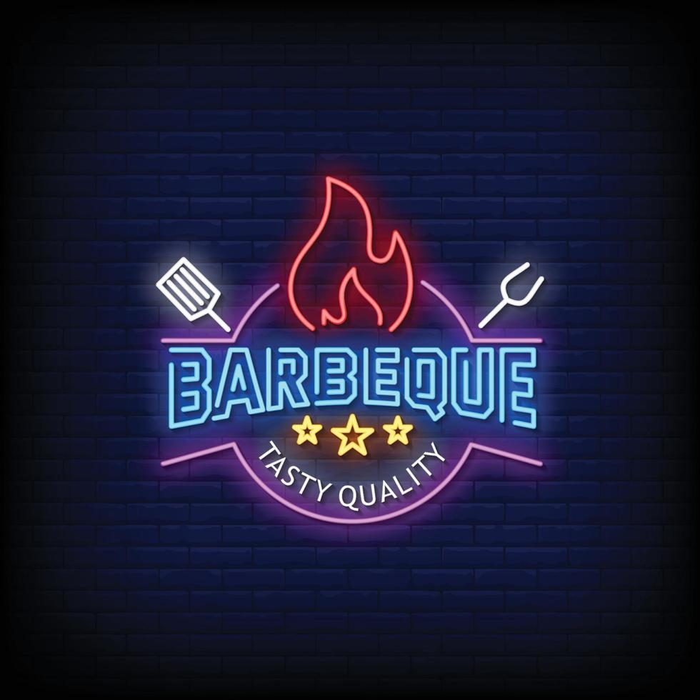 barbecue insegne al neon stile testo vettoriale