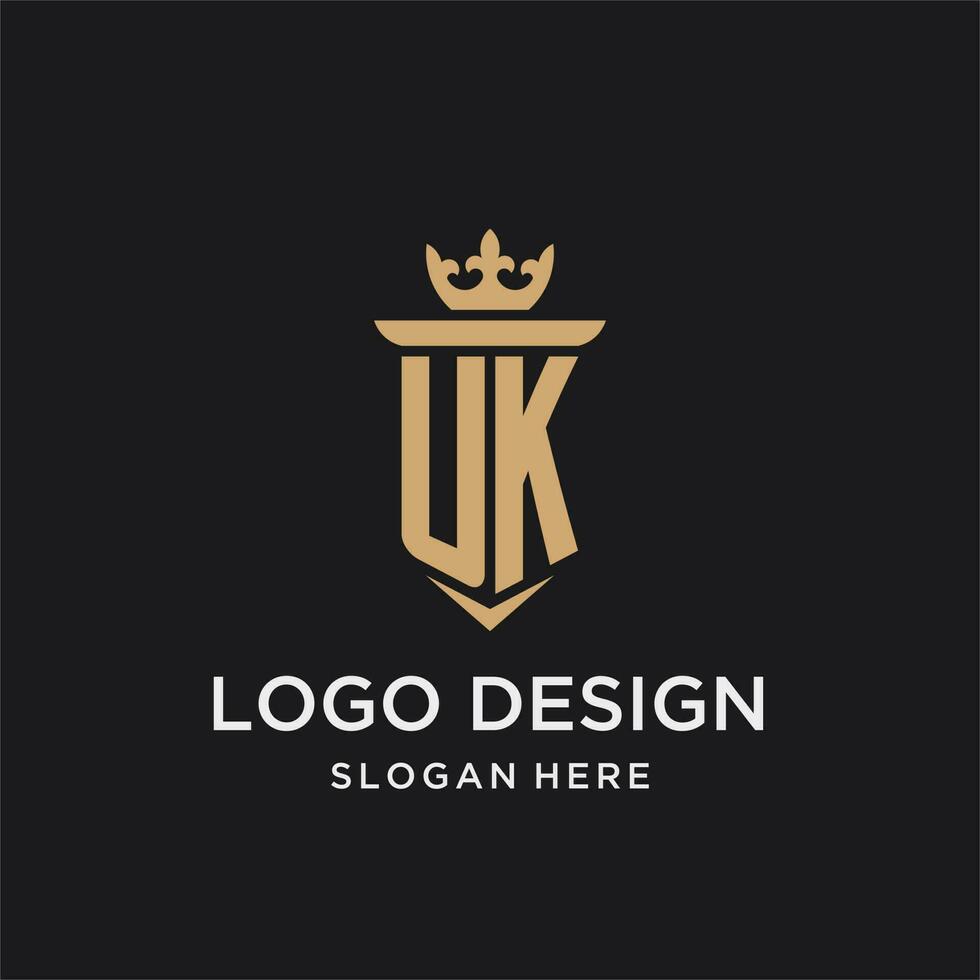 UK monogramma con medievale stile, lusso e elegante iniziale logo design vettore