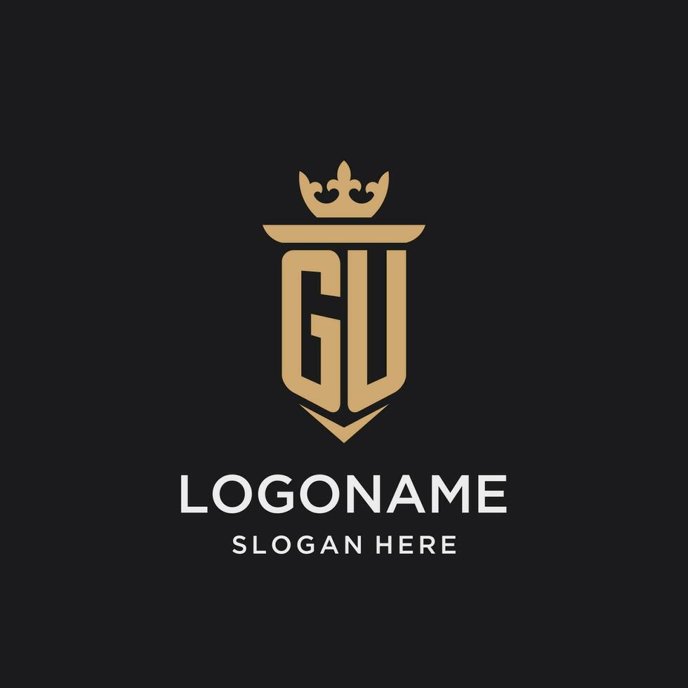 GU monogramma con medievale stile, lusso e elegante iniziale logo design vettore