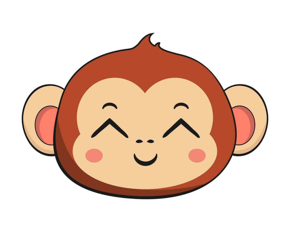 scimmia scimpanzé sorridente viso testa kawaii etichetta isolato vettore