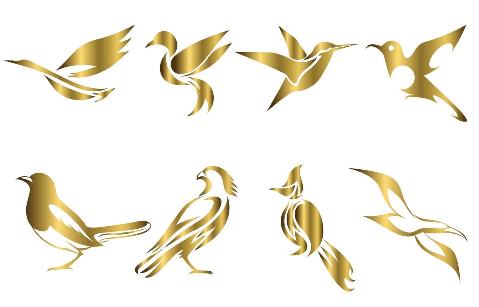 set di immagini vettoriali in oro di vari uccelli come airone colibrì gazza falco gabbiano e rubinetto bulbul buon uso per icona mascotte simbolo avatar e logo