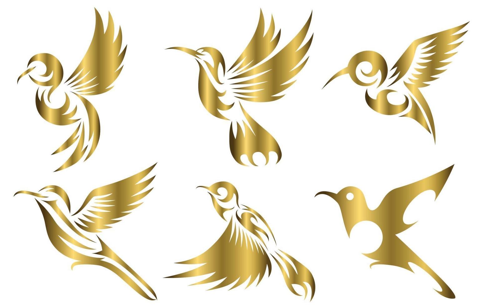 line art oro illustrazione vettoriale sei set di immagini di colibrì volanti adatti per la creazione di loghi