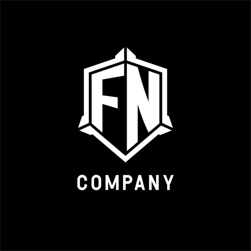 fn logo iniziale con scudo forma design stile vettore