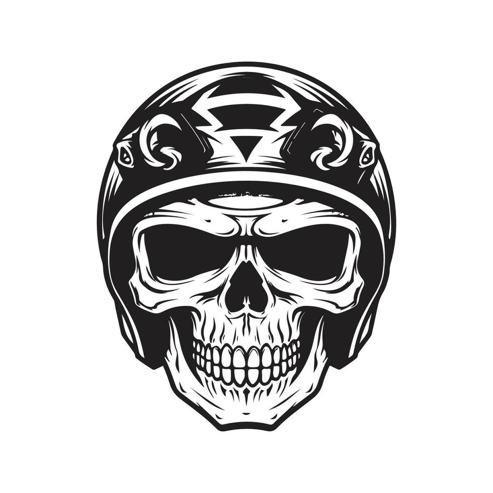 cranio motociclista indossare casco, Vintage ▾ logo linea arte concetto nero e bianca colore, mano disegnato illustrazione vettore