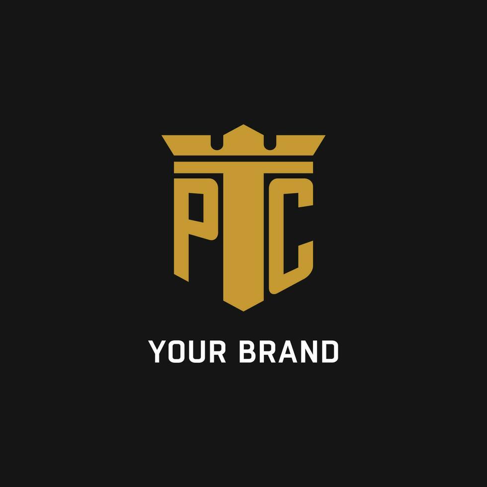 pc iniziale logo con scudo e corona stile vettore