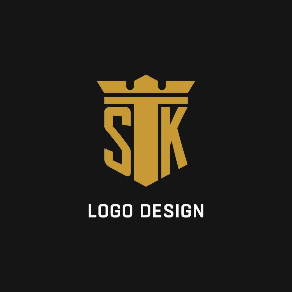 sk iniziale logo con scudo e corona stile vettore