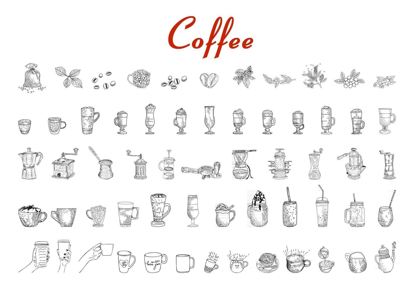 illustrazione grafica vettoriale disegnata a mano set da caffè