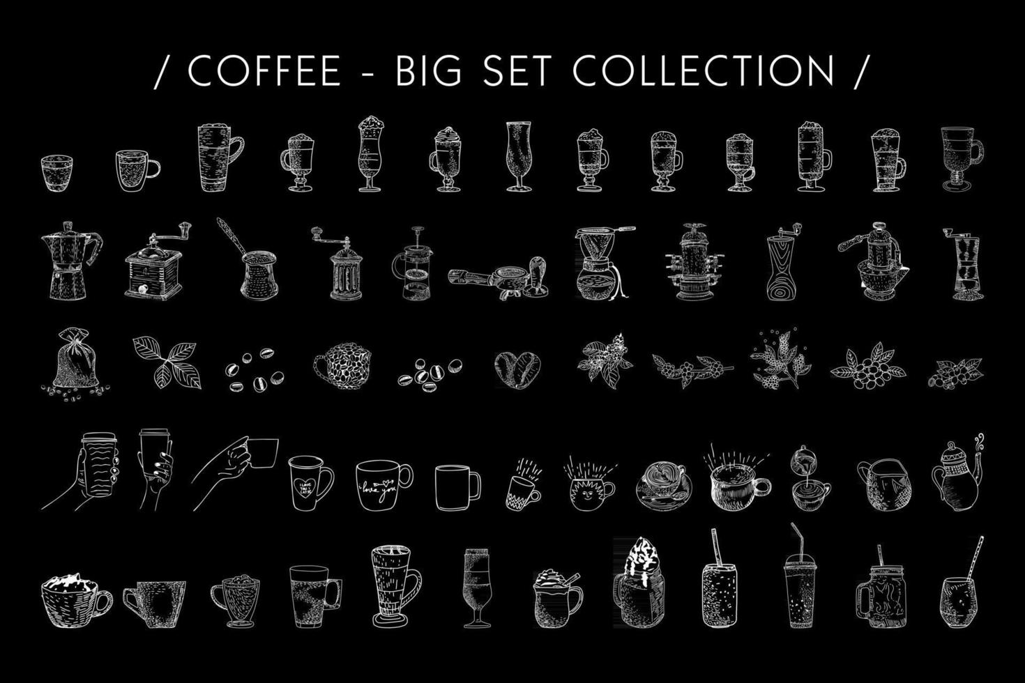 illustrazione grafica vettoriale disegnata a mano set da caffè