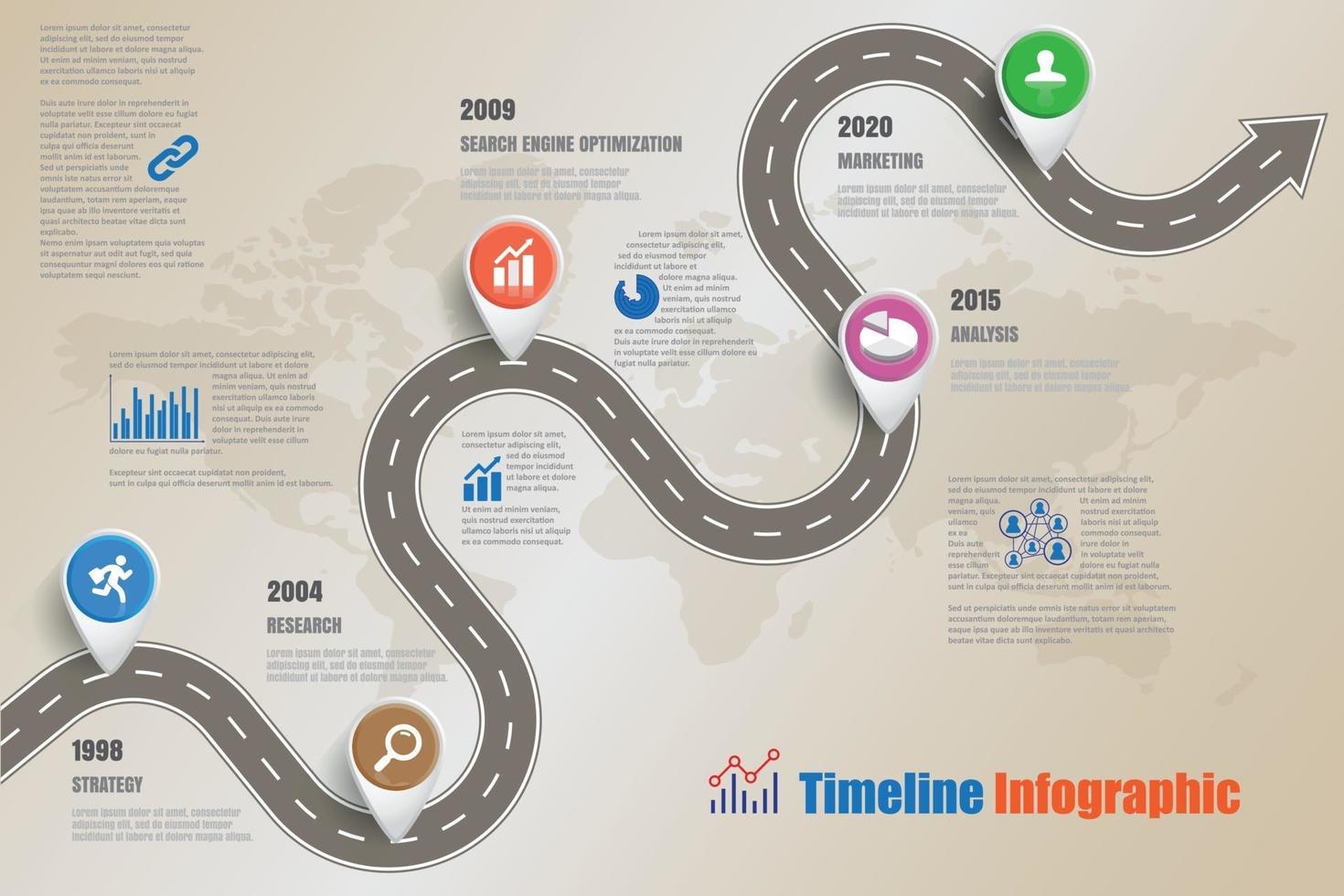 business road map timeline infographic icone progettate per sfondo astratto modello elemento moderno diagramma processo pagine web tecnologia digitale marketing dati presentazione grafico illustrazione vettoriale