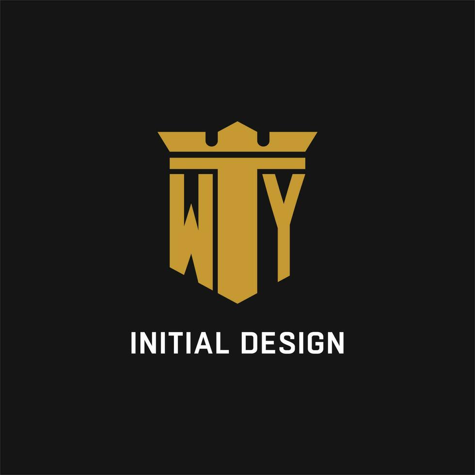 wy iniziale logo con scudo e corona stile vettore