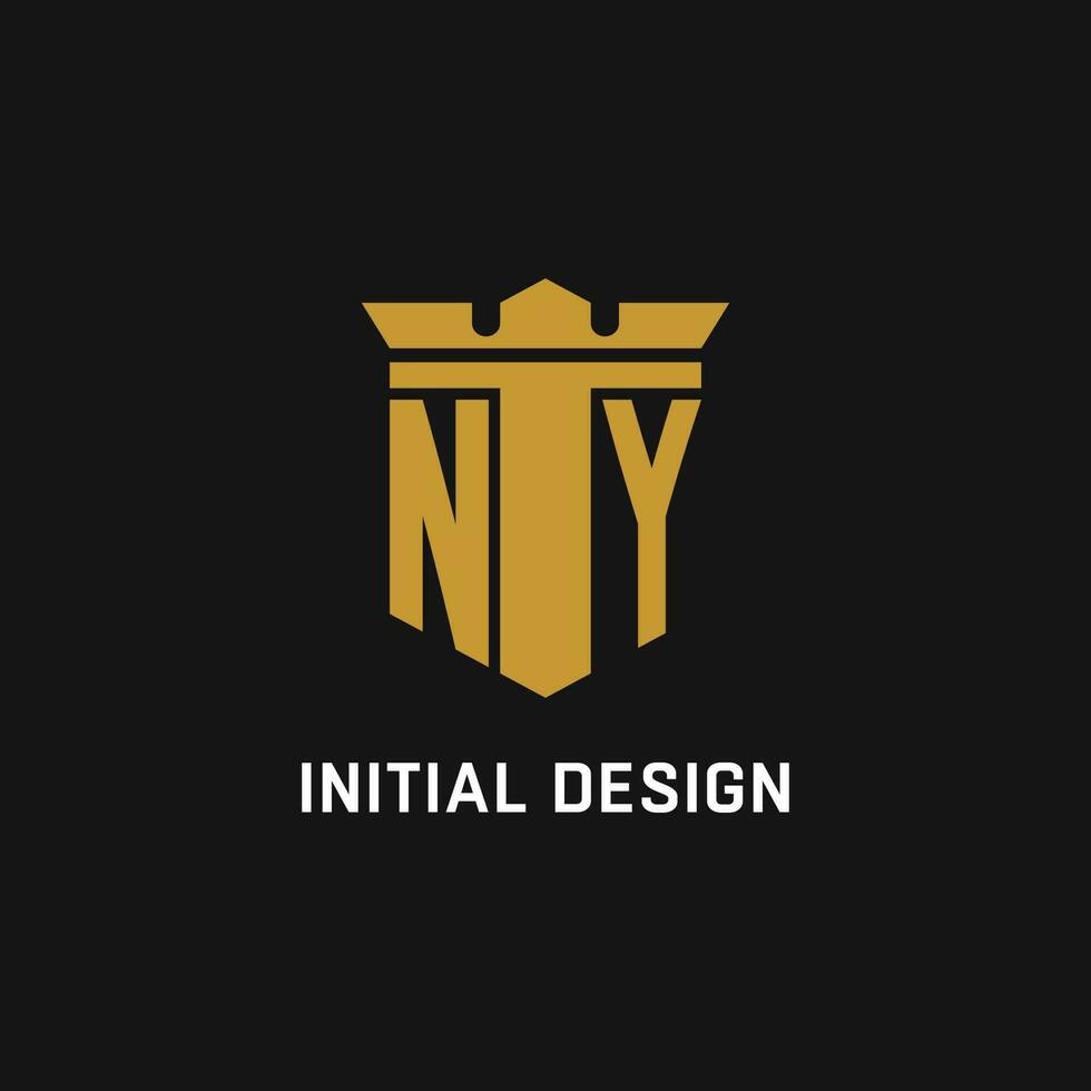 NY iniziale logo con scudo e corona stile vettore