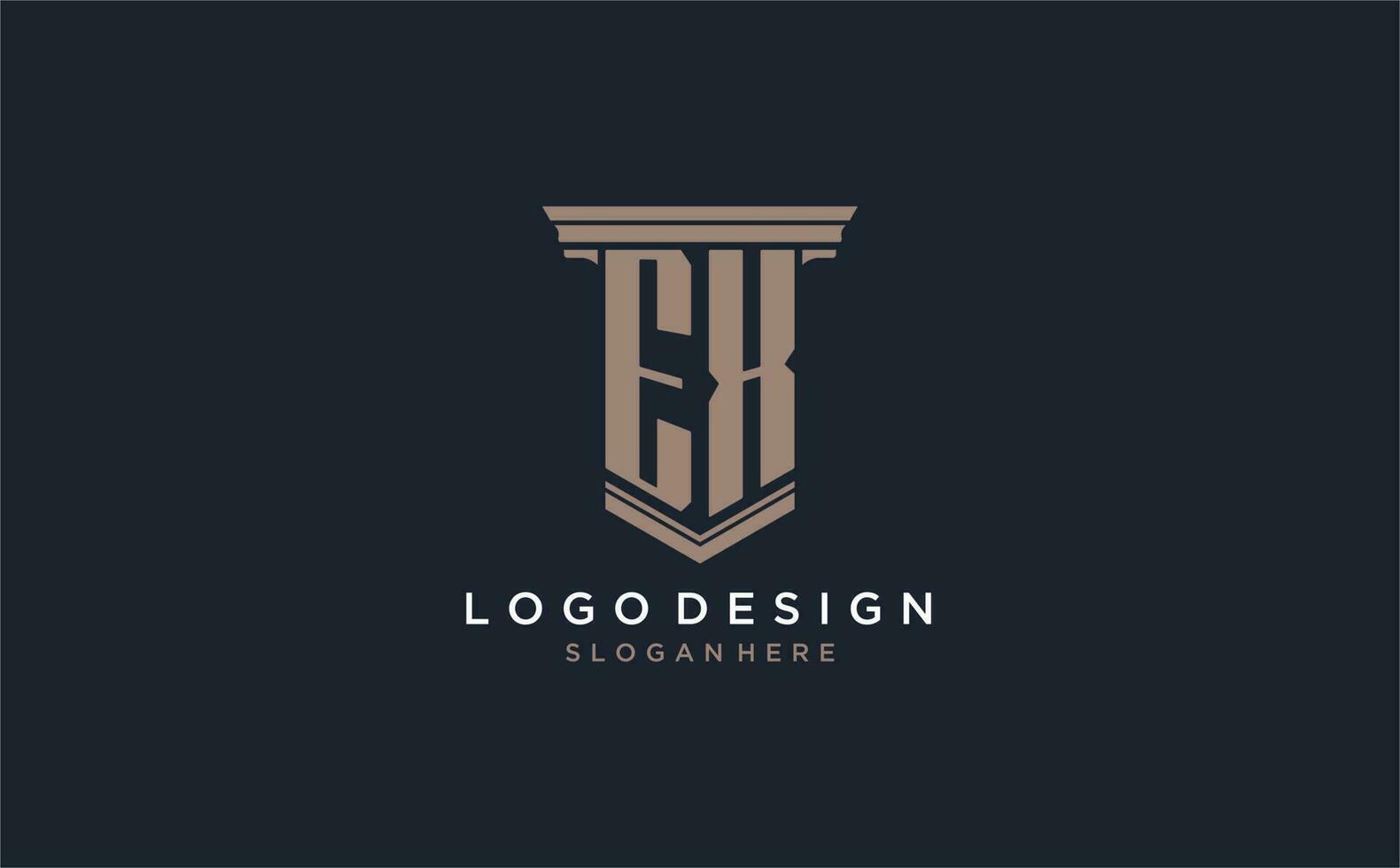 ex iniziale logo con pilastro stile, lusso legge azienda logo design idee vettore