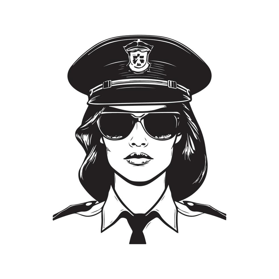 femmina Polizia Stradale, Vintage ▾ logo linea arte concetto nero e bianca colore, mano disegnato illustrazione vettore