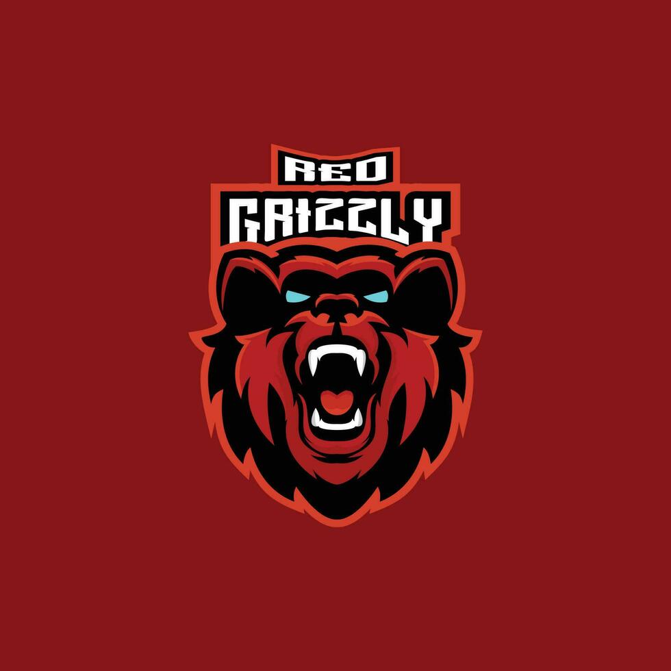rosso grizzly logo design portafortuna esport gioco vettore