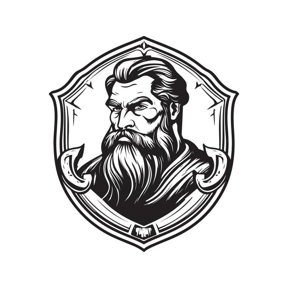 paladino con barba, Vintage ▾ logo linea arte concetto nero e bianca colore, mano disegnato illustrazione vettore