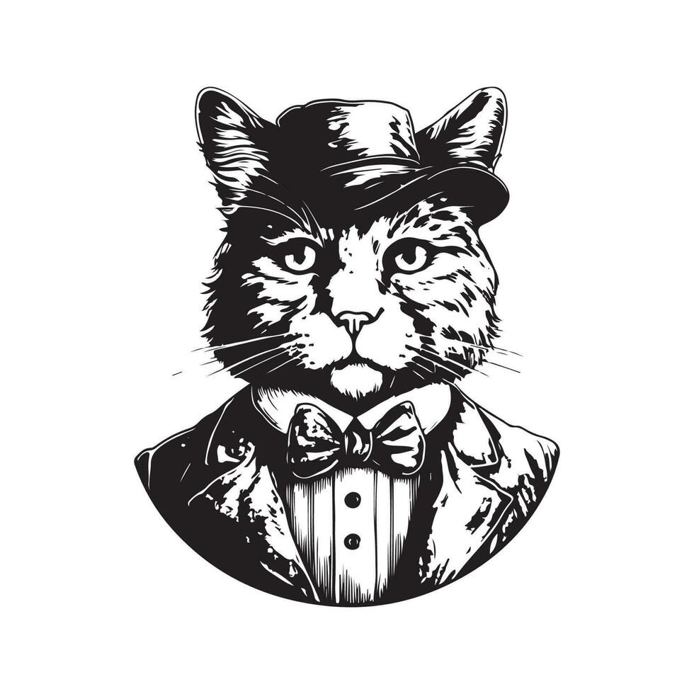 antropomorfo gatto, Vintage ▾ logo linea arte concetto nero e bianca colore, mano disegnato illustrazione vettore