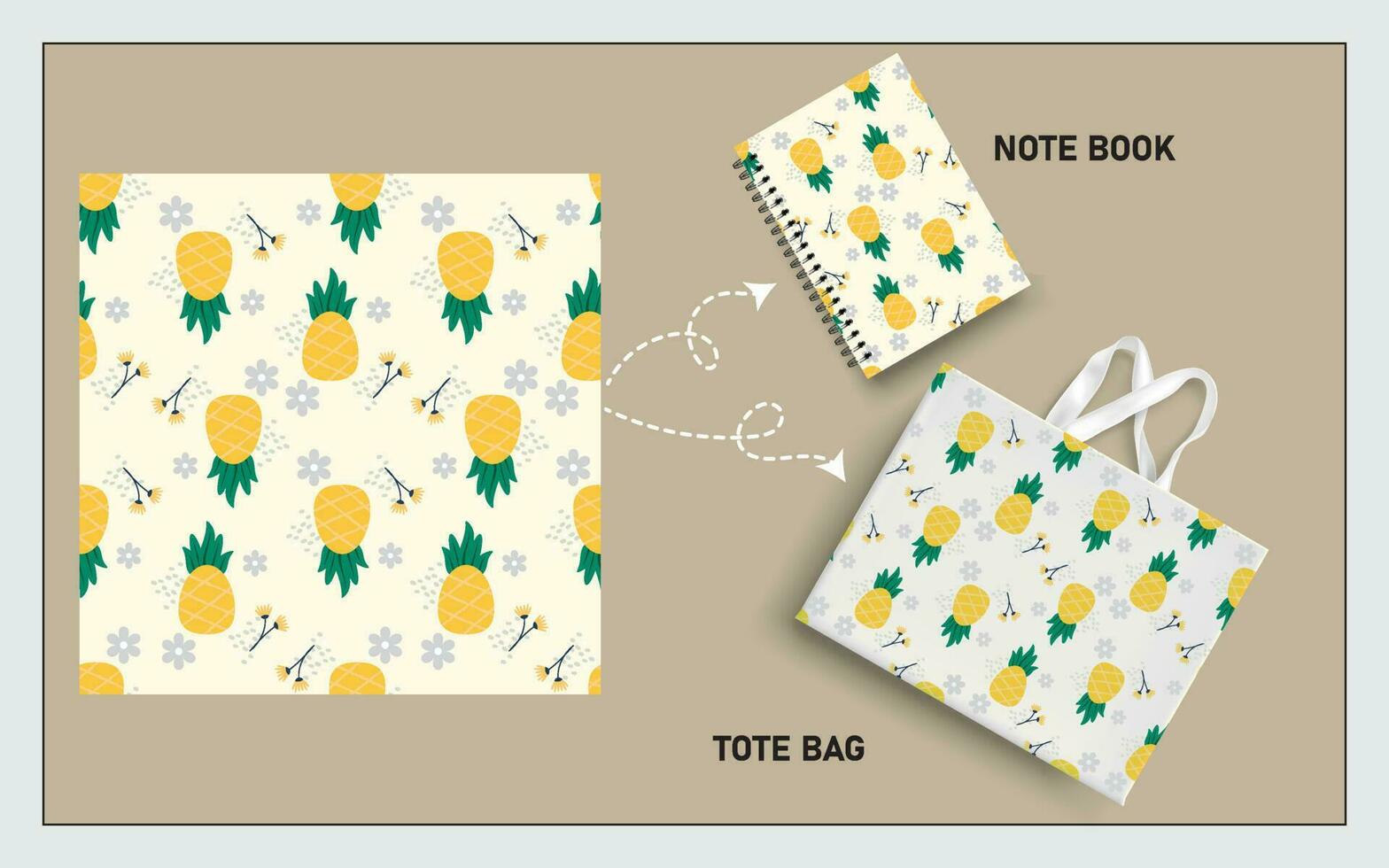 modello totalizzatore Borsa e Nota libro con ananas frutta, foglia senza soluzione di continuità modello. vettore