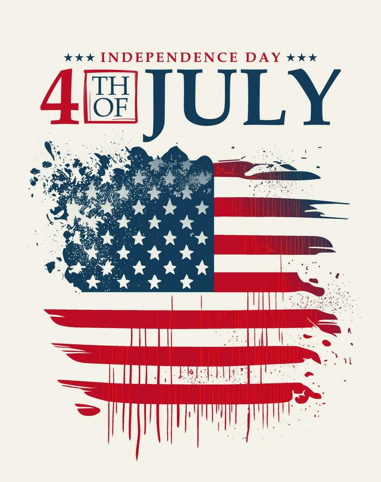 contento 4 ° di luglio Stati Uniti d'America indipendenza giorno saluto carta con grunge americano nazionale bandiera. vettore