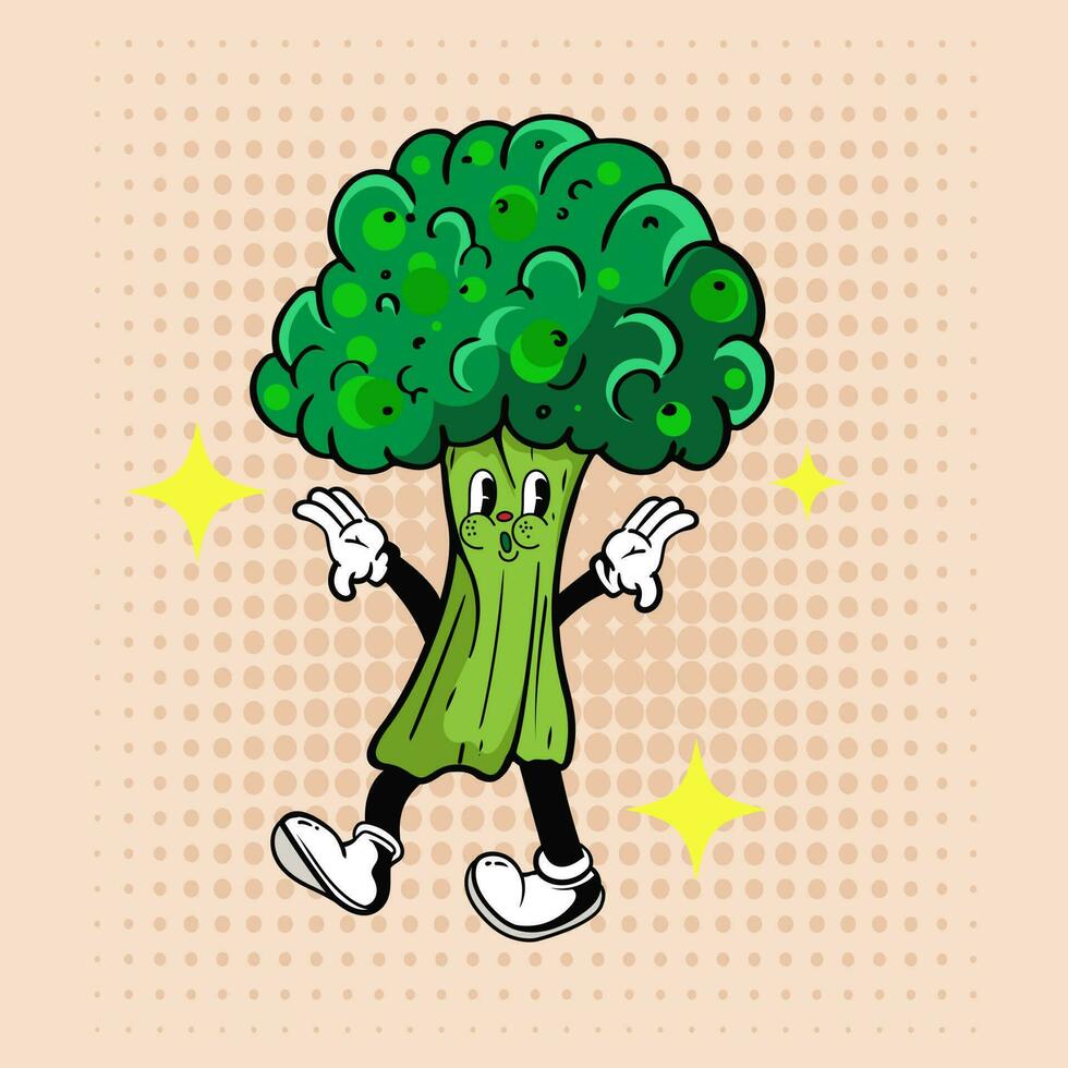 Groovy hippie personaggi verdure scarabocchio retrò cartone animato stile illustrazione semplice sfondo immagini per manifesto, coperchio, striscione, del desktop sfondo. vettore