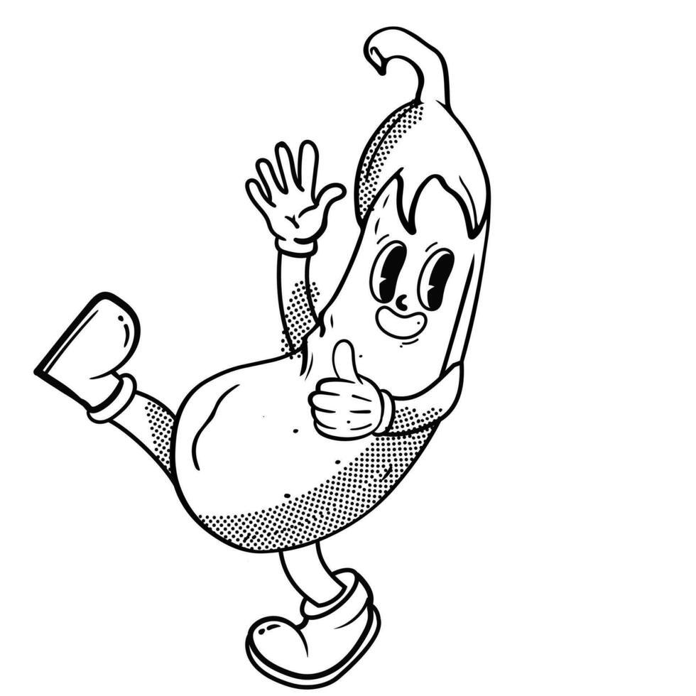 scarabocchio linea colorazione retrò cartone animato stile illustrazione, Vintage ▾ personaggio elementi nel di moda retrò cartone animato stile. vettore