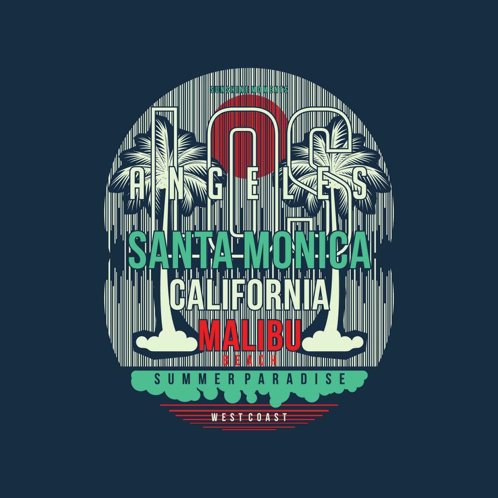 Santa monica su spiaggia tema grafica disegno, fare surf tipografia, t camicia vettori, estate avventura vettore