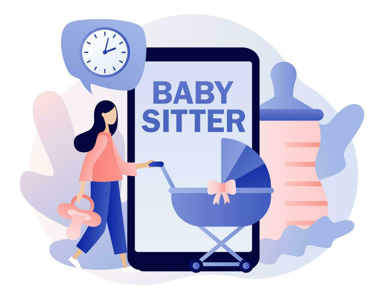 baby-sitter servizio in linea. bambinaia occupazione. baby sitter club. assistenza all'infanzia assistenza. famiglia e asilo. moderno piatto cartone animato stile. vettore illustrazione su bianca sfondo