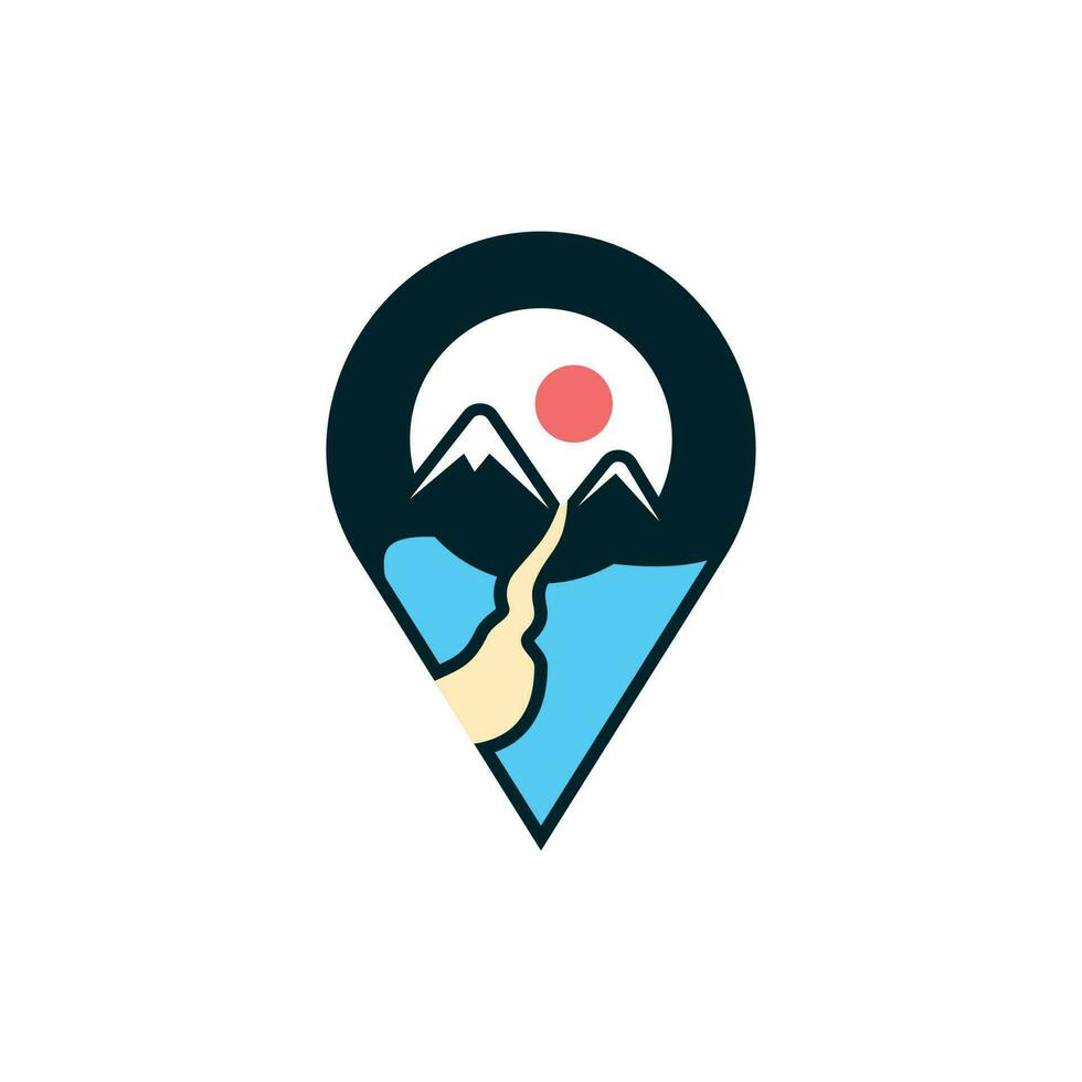 perno e montagna con fiume icona logo disegno, carta geografica montagna vettore icona logo