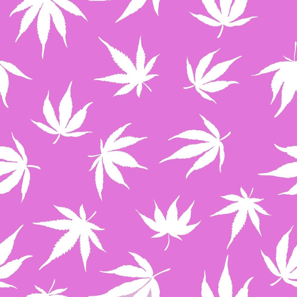 Seamless pattern di canapa bianca su sfondo rosa canapa bianca foglie su sfondo rosa. modello di marijuana. illustrazione vettoriale. vettore