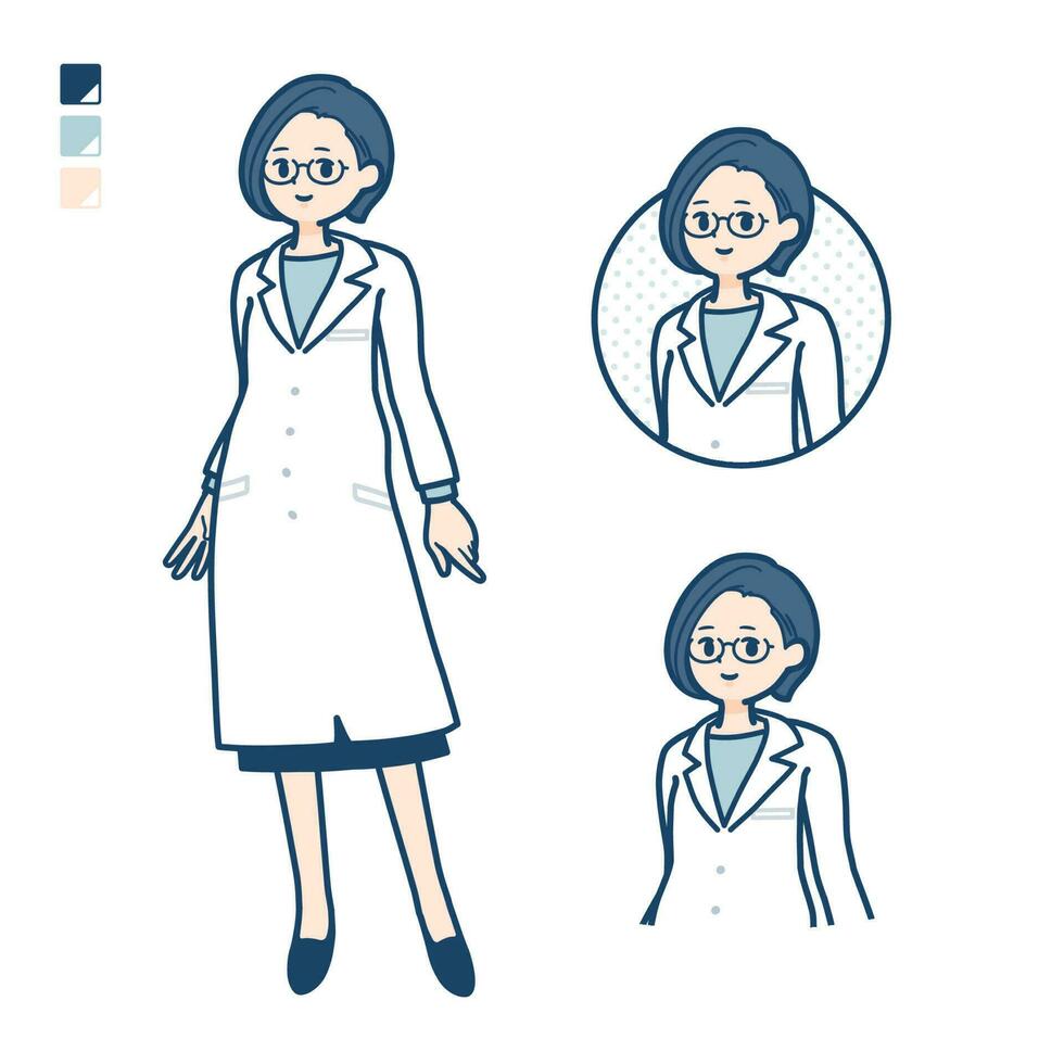 un' donna medico nel un' laboratorio cappotto con rilassato posa immagini vettore