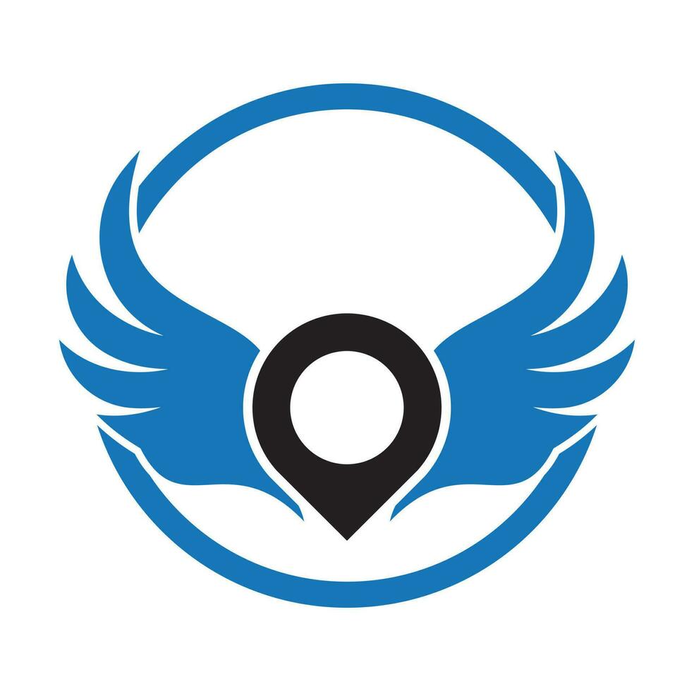 ala carta geografica perno vettore logo design. GPS e ala icona vettore.