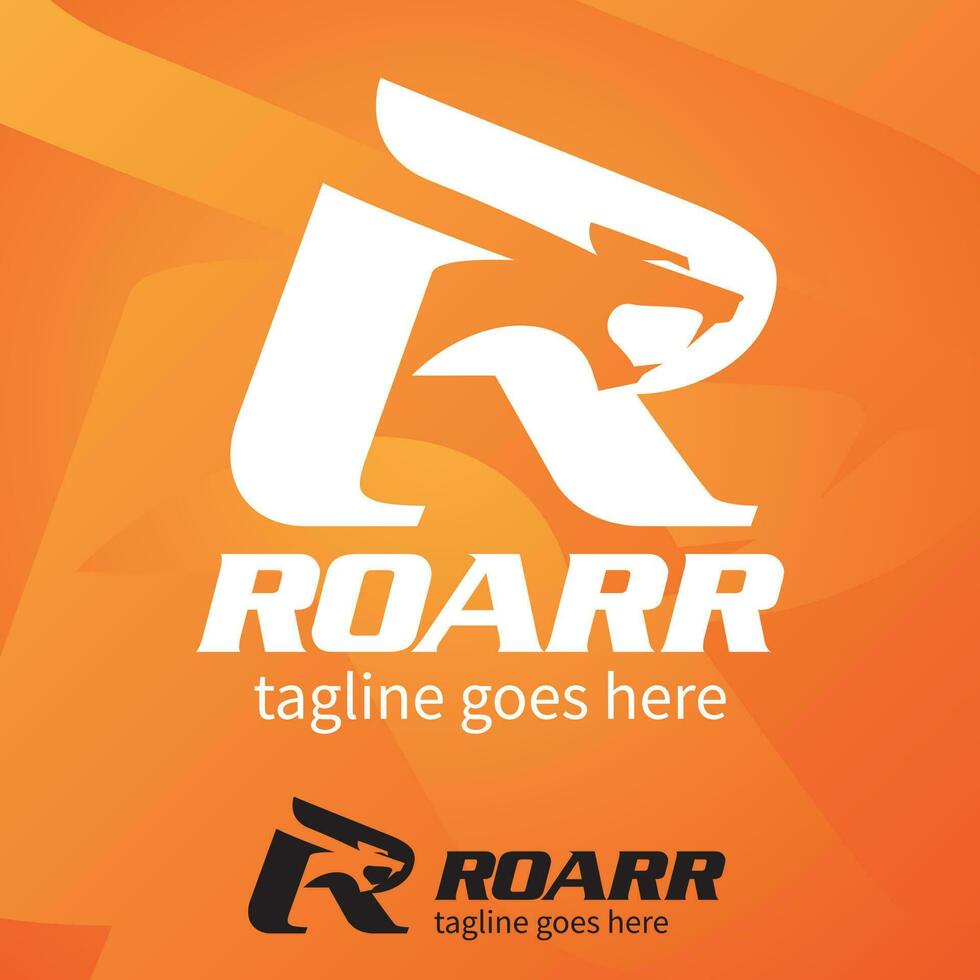 r lettera basato roarr logo, con negativo spazio predatore vettore