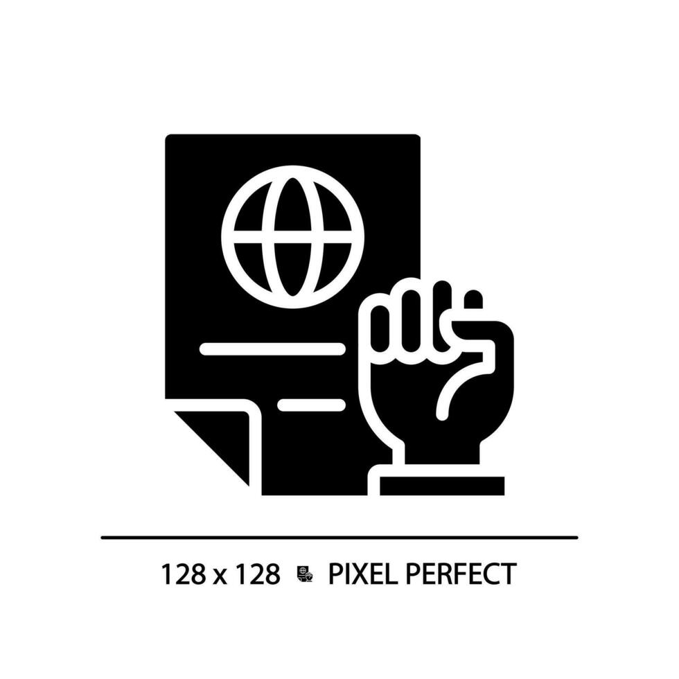 diritti proteggere legge pixel Perfetto rgb colore icona. internazionale accordo di persone sicurezza. legale documenti. silhouette simbolo su bianca spazio. solido pittogramma. vettore isolato illustrazione
