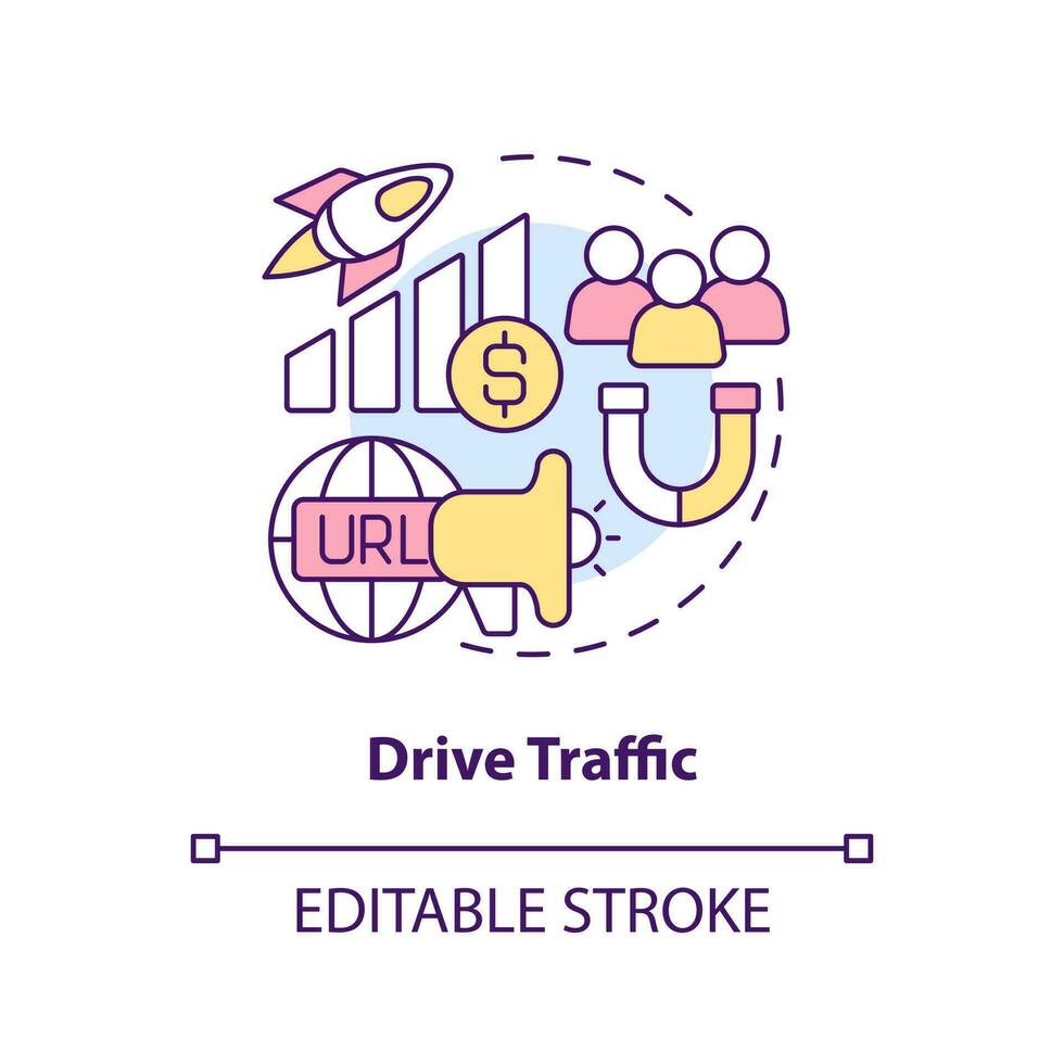guidare traffico concetto icona. studia conversioni. sociale media pubblicità obbiettivo astratto idea magro linea illustrazione. isolato schema disegno. modificabile ictus vettore