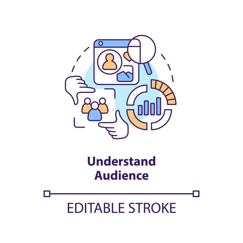 capire pubblico concetto icona. ottenere iniziato con sociale media pubblicità astratto idea magro linea illustrazione. isolato schema disegno. modificabile ictus vettore