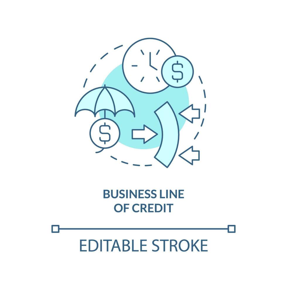 attività commerciale linea di credito turchese concetto icona. fonte di corto termine finanziamento astratto idea magro linea illustrazione. isolato schema disegno. modificabile ictus vettore