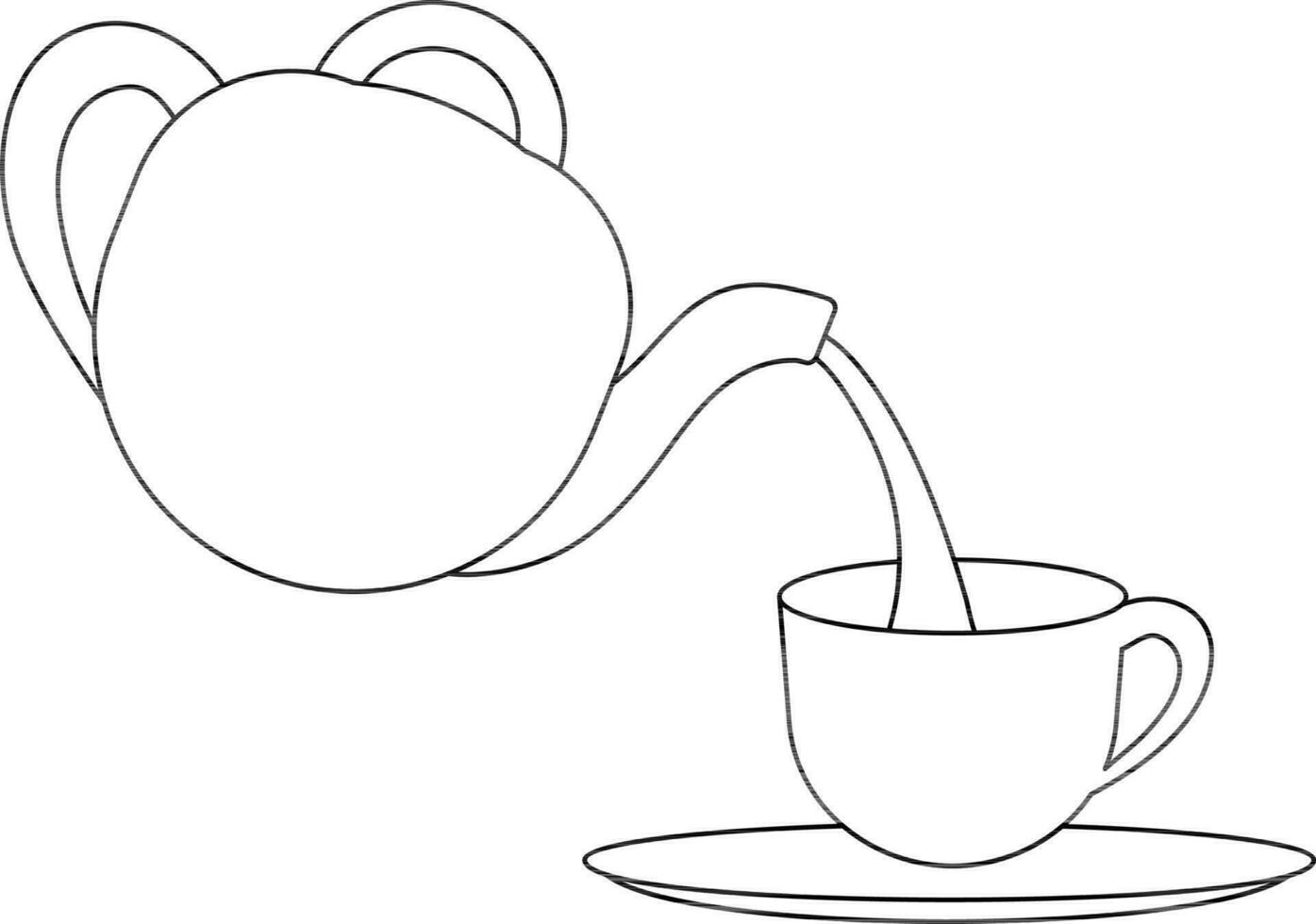 nero linea arte teiera caduta tè nel tazza. vettore