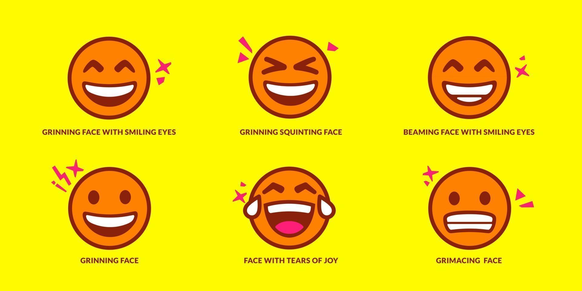 set di sei simpatiche emoticon sorridenti vettore