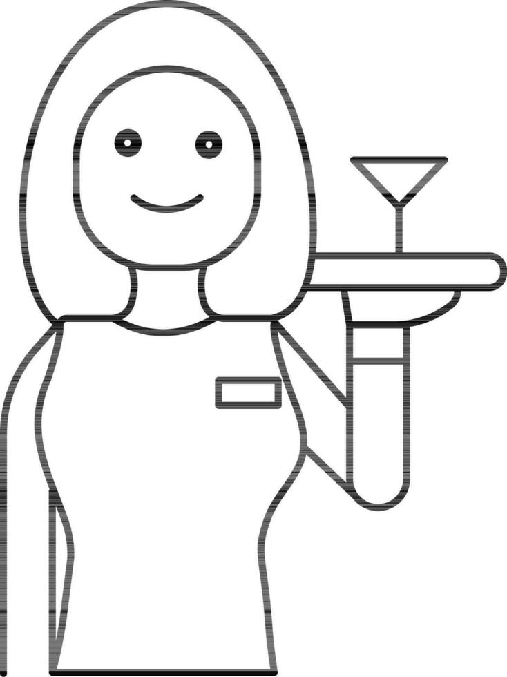donna Cameriere servendo vino bicchiere icona nel nero schema. vettore