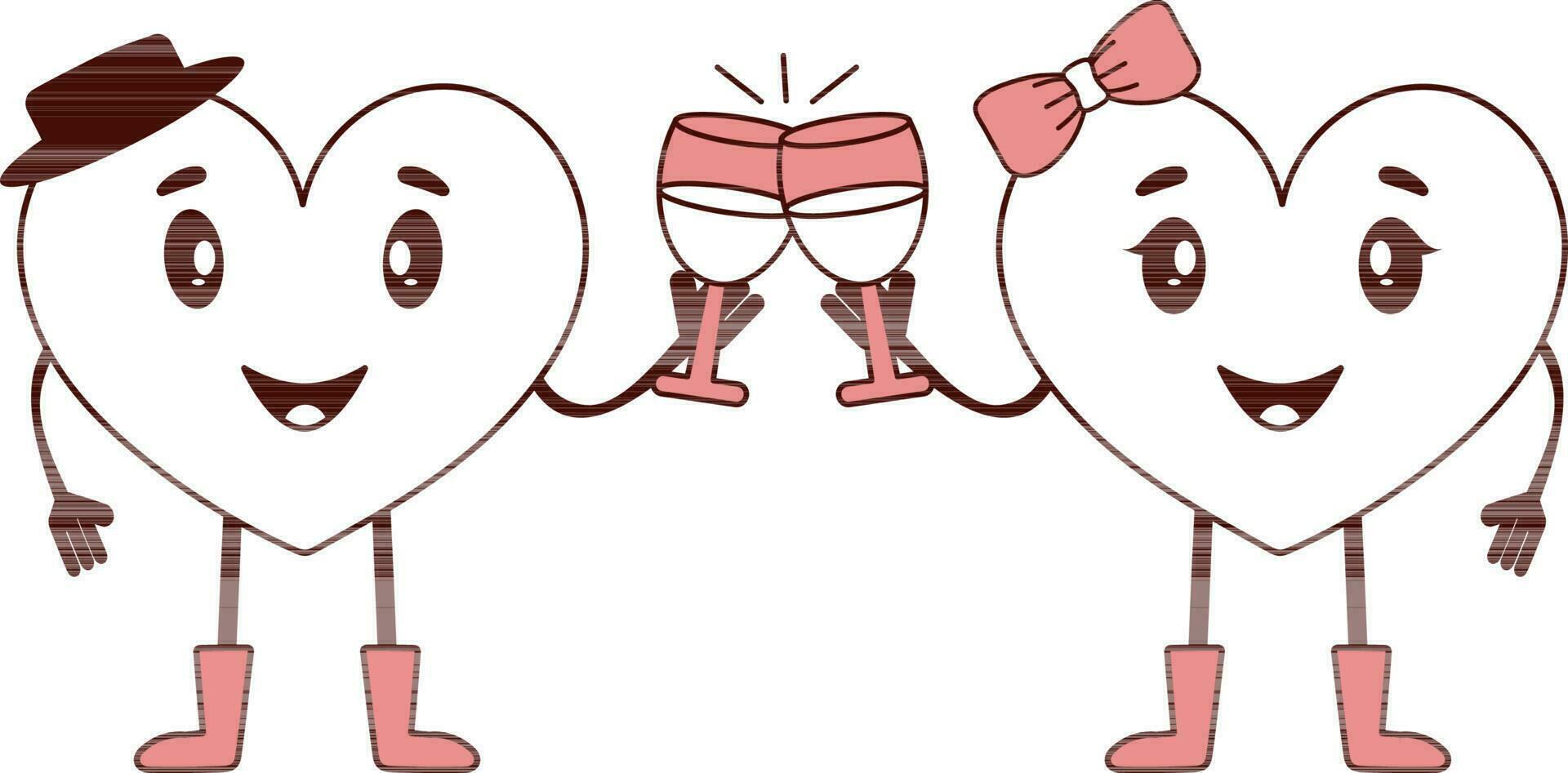 illustrazione di cartone animato cuore coppia godendo bevande icona o simbolo. vettore