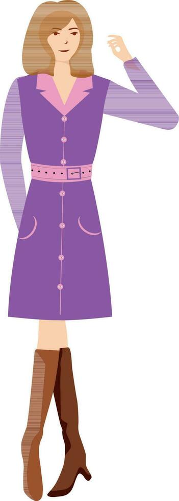 giovane signora personaggio indossare viola vestire. vettore
